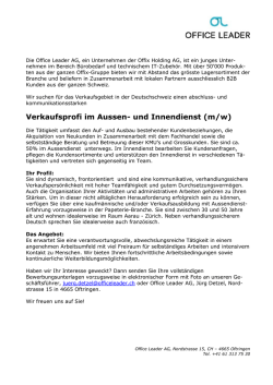 Im Zuge einer Nachfolgeregelung suchen wir ab sofort einen