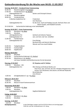 Gottesdienstordnung f&uuml;r die Woche vom 04.03