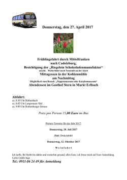 Donnerstag, den 27. April 2017 Fr&uuml;hlingsfahrt durch Mittelfranken
