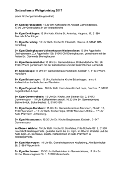 Gottesdienste Weltgebetstag 2017 - Oberberg