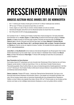 AMADEUS AUSTRIAN MUSIC AWARDS 2017: DIE NOMINIERTEN