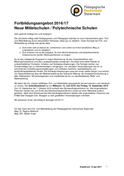 Fortbildungsangebot 2016/17 Neue Mittelschulen / Polytechnische