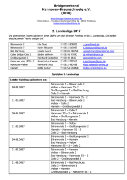 Spielplan 2. Landesliga - Bridgeverband Hannover