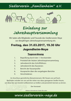Freitag, den 31.03.2017 - Siedlerverein "Familienheim" eV