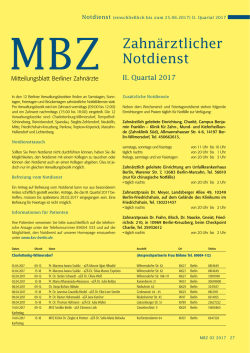 Zahnärztlicher Notdienst II. Quartal 2017