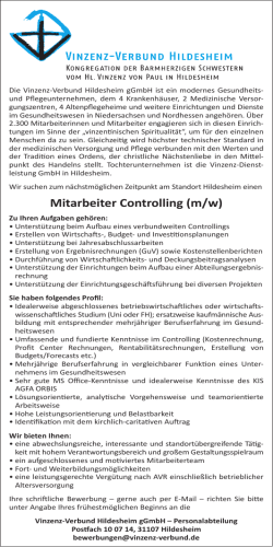 Vinzenz-Verbund Hildesheim: Mitarbeiter Controlling (m/w)