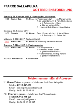 Gottesdienstordnung 26.2. - 05.3.2017
