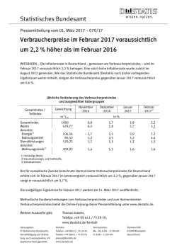 Statistisches Bundesamt Verbraucherpreise im Februar 2017