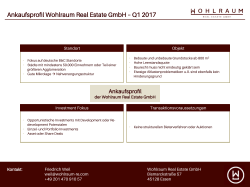 Ankaufsprofil Wohlraum Real Estate GmbH – Q1 2017