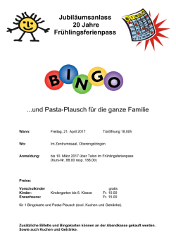 ...und Pasta-Plausch für die ganze Familie Jubiläumsanlass 20