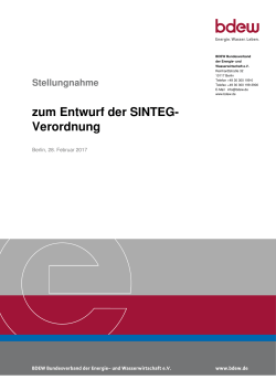 zum Entwurf der SINTEG- Verordnung