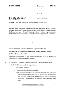 Bundesrat 64/1/17 Empfehlungen - Umwelt
