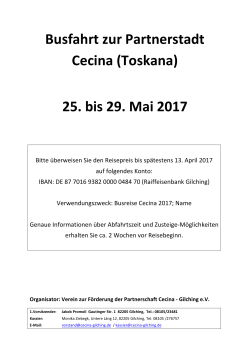 Busreise nach Cecina 25. bis 29.Mai 2017: Programm und Anmeldung