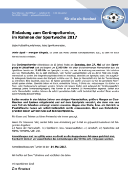 Einladung zum Gerümpelturnier, im Rahmen der Sportwoche 2017