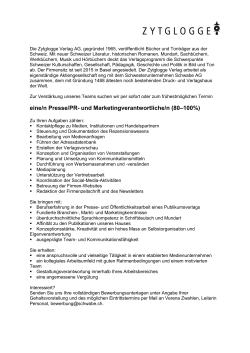 eine/n Presse/PR- und Marketingverantwortliche/n (80&ndash;100%)