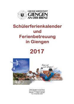 Schülerferienkalender und Ferienbetreuung 2017