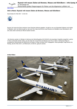 Ryanair mit neuen Zielen ab Bremen, Weeze und