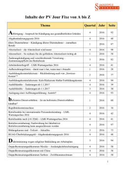 Inhalte der PV Jour Fixe von A bis Z Thema Quartal Jahr Seite