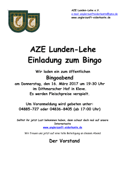 AZE Lunden-Lehe Einladung zum Bingo