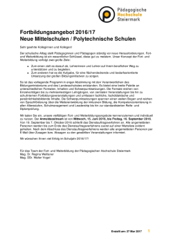 Fortbildungsangebot 2016/17 Neue Mittelschulen / Polytechnische