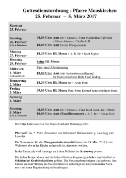 Gottesdienstordnung - Pfarre Mooskirchen 25. Februar &ndash; 5. M&auml;rz 2017