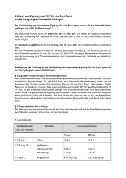 Infoblatt zum Eignungstest 2017 f&uuml;r das Fach Sport an der Georg