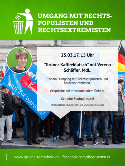 25.03.17, 15 Uhr "Grüner Kaffeeklatsch" mit Verena Schäffer, MdL.