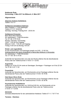 Notdienste KW 09 von Do 01.03. bis Mi 08.03.2017
