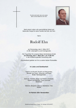 Parte Rudolf Ehn, verstorben am 2. März 2017, Hohenberg