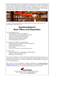 Sachbearbeiter/in Back Office und Disposition