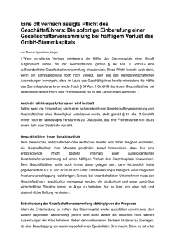 Eine oft vernachl&auml;ssigte Pflicht des Gesch&auml;ftsf&uuml;hrers: Die sofortige