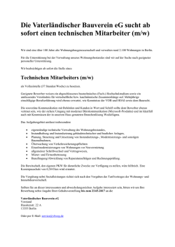 Die Vaterl&auml;ndischer Bauverein eG sucht ab sofort einen technischen