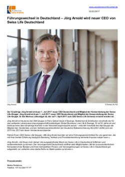 J&ouml;rg Arnold wird neuer CEO von Swiss Life Deutschland