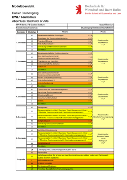 Modul&uuml;bersicht Dualer Studiengang BWL/ Tourismus