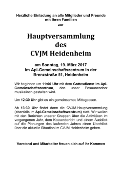 Jahres-Hauptversammlung am 19.03.2017