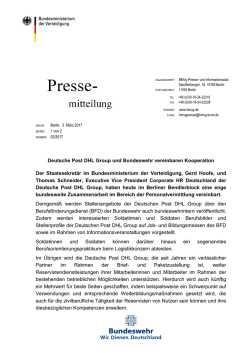 Deutsche Post DHL Group und Bundeswehr vereinbaren