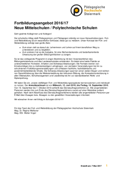 Fortbildungsangebot 2016/17 Neue Mittelschulen / Polytechnische