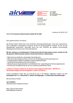 Innsbruck, 03.03.2017/IC 19 S 13/17k Insolvenz Ghamal Gastro
