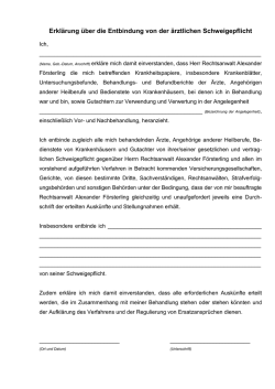 Erklärung über die Entbindung von der ärztlichen Schweigepflicht