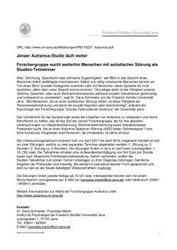 Jenaer Autismus-Studie l&auml;uft weiter Forschergruppe sucht weiterhin