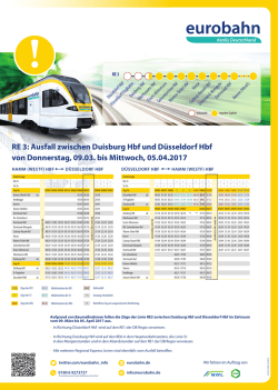 RE 3: Ausfall zwischen Duisburg Hbf und Düsseldorf Hbf