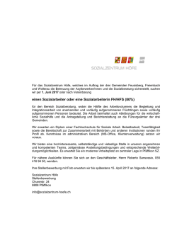 einen Sozialarbeiter oder eine Sozialarbeiterin FH/HFS (80%)