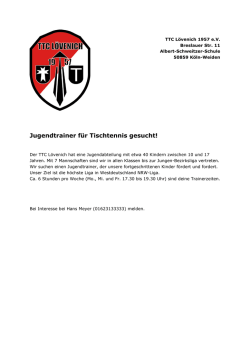 Jugendtrainer f&uuml;r Tischtennis gesucht!
