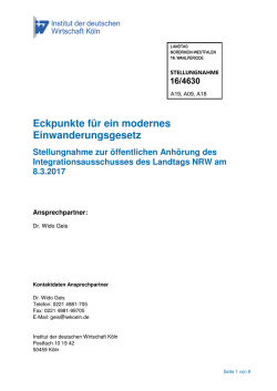 Eckpunkte f&uuml;r ein modernes Einwanderungsgesetz