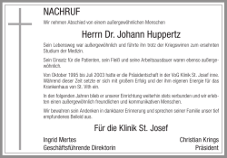 NACHRUF Herrn Dr. Johann Huppertz