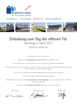 Einladung zum Tag der offenen Tür - Hauenstein Märki Architekten