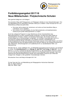 Fortbildungsangebot 2016/17 Neue Mittelschulen / Polytechnische