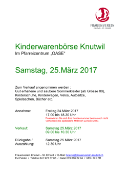 Kinderwarenbörse Knutwil Samstag, 25.März 2017