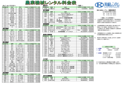 農業機械レンタル料金表