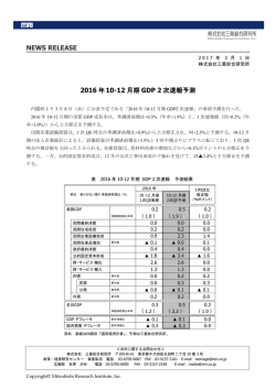 2016年10-12月期GDP2次速報予測